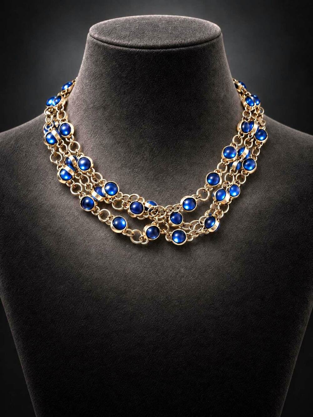 Glimmering Cobalt Blue Cabochons Gold-tone Bezels Necklace Coldwater Creek